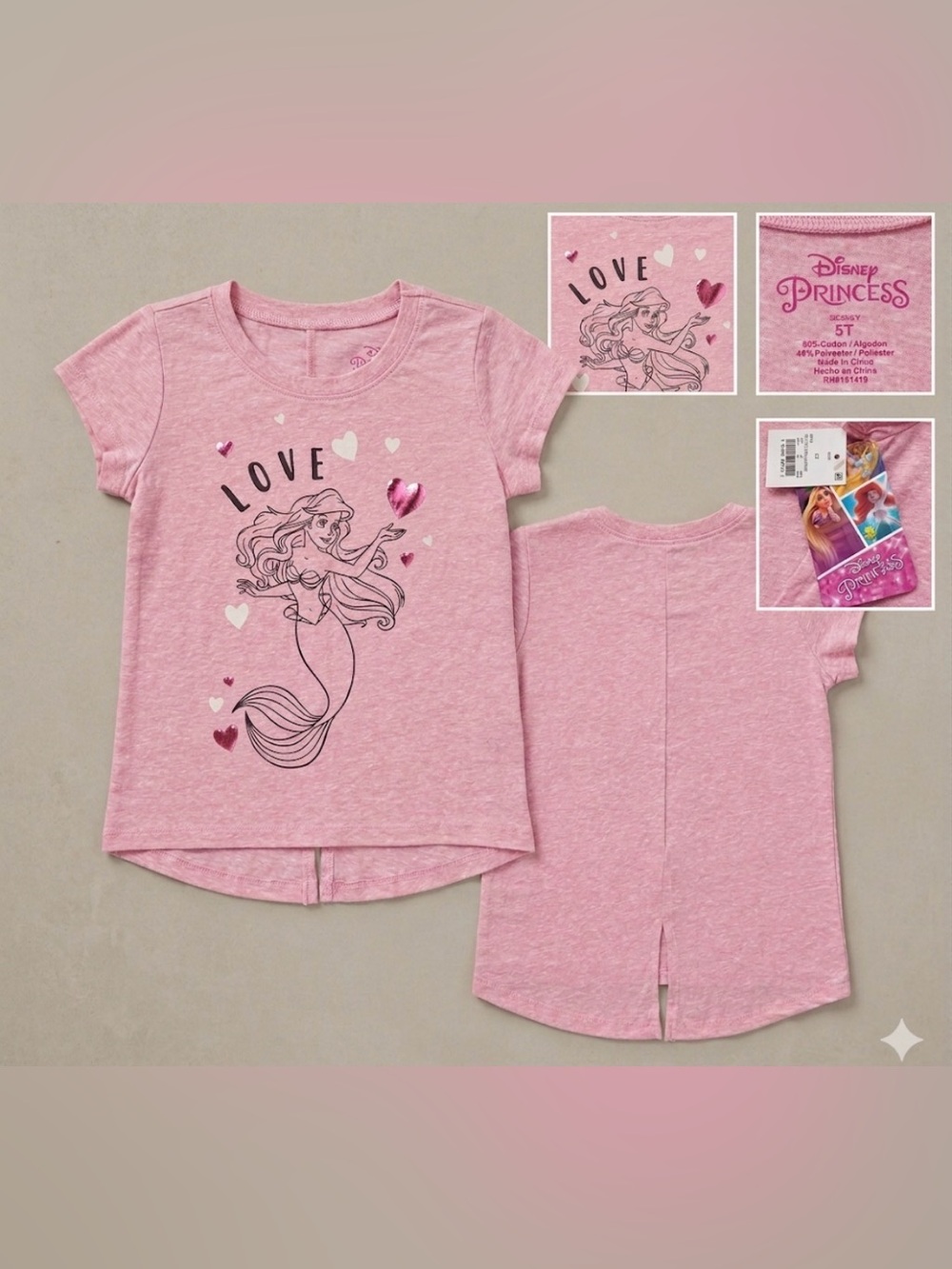 Disney | Ariel Pink Hearts T-shirt | 5T